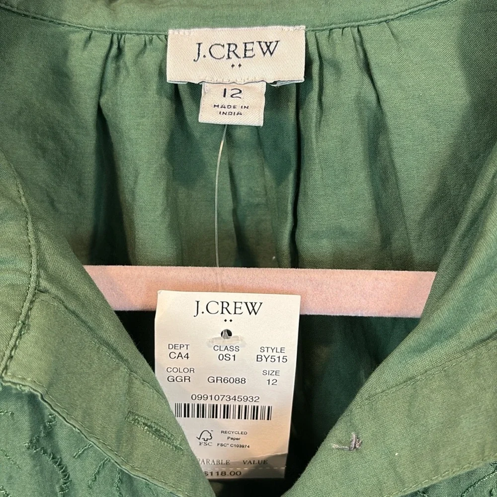 NWT J. Crew Eyelet Button Down Shirt Dress with Pockets Size 12